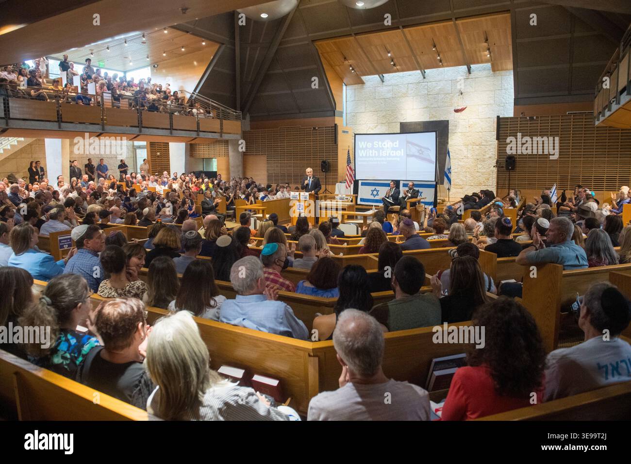 U.S. Representative Lloyd Doggett speaks during the ‘Stand With Israel’ event at Dell Jewish Community Campus, Austin, Texas, October 9, 2023. (Photo Stock Photo