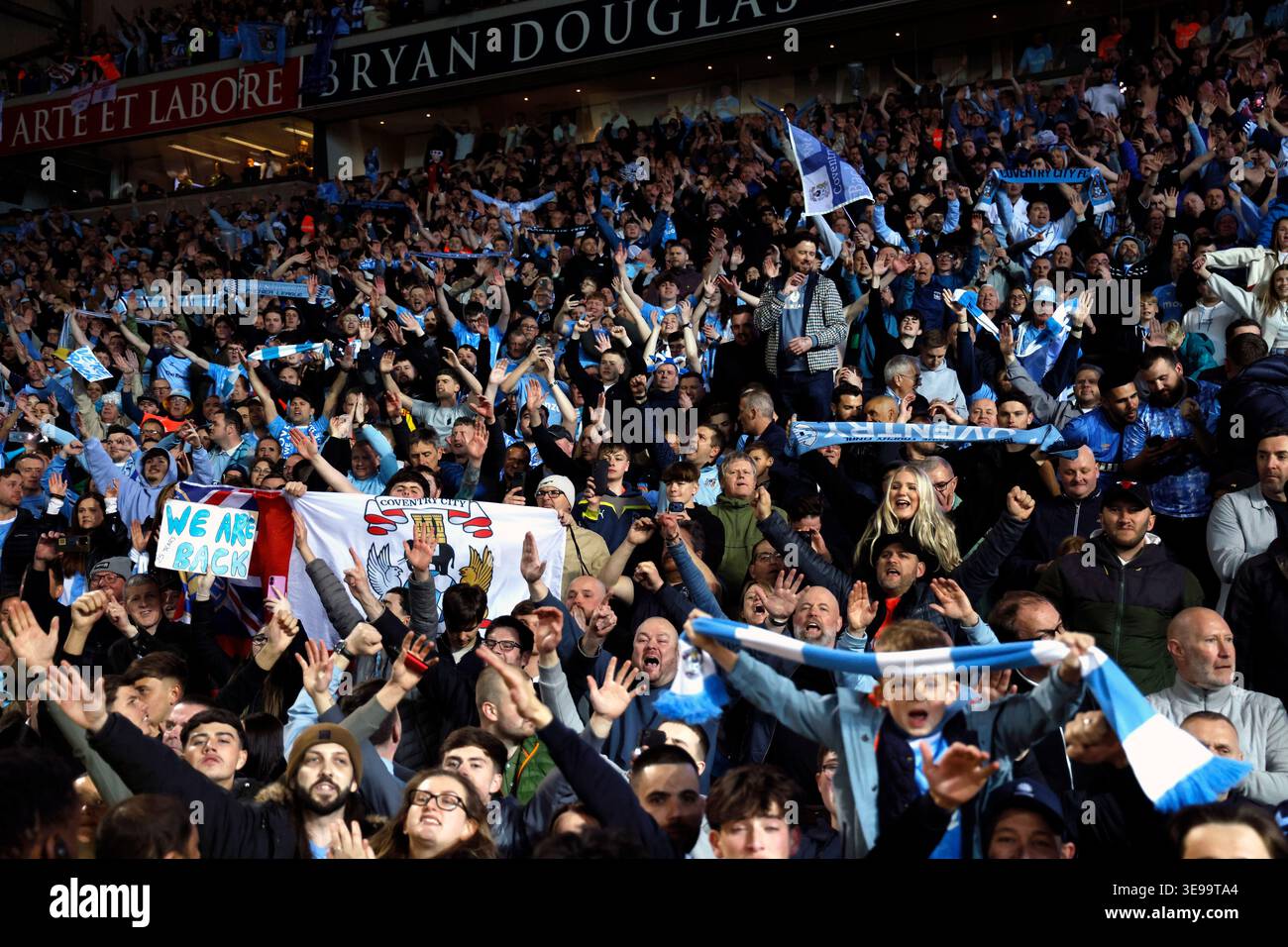 Coventry City fans celebrate promotion to the Premier League following ...