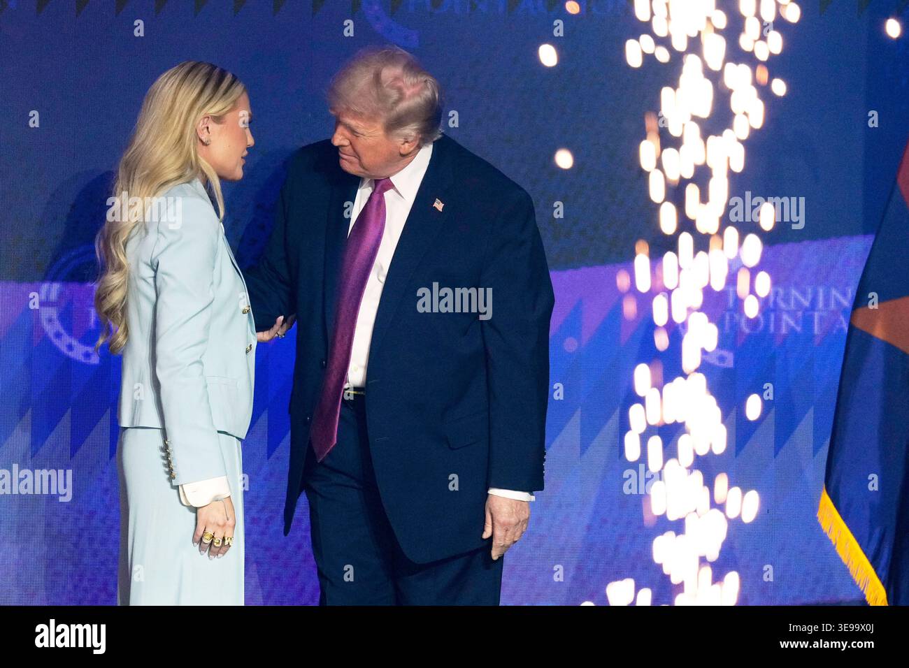 President Donald Trump greets Turning Point CEO Erika Kirk at a Turning ...