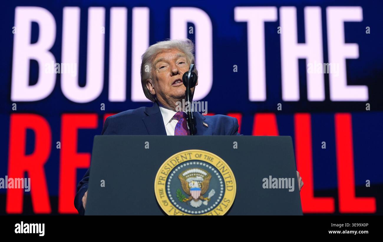 President Donald Trump speaks at a Turning Point USA event at Dream ...