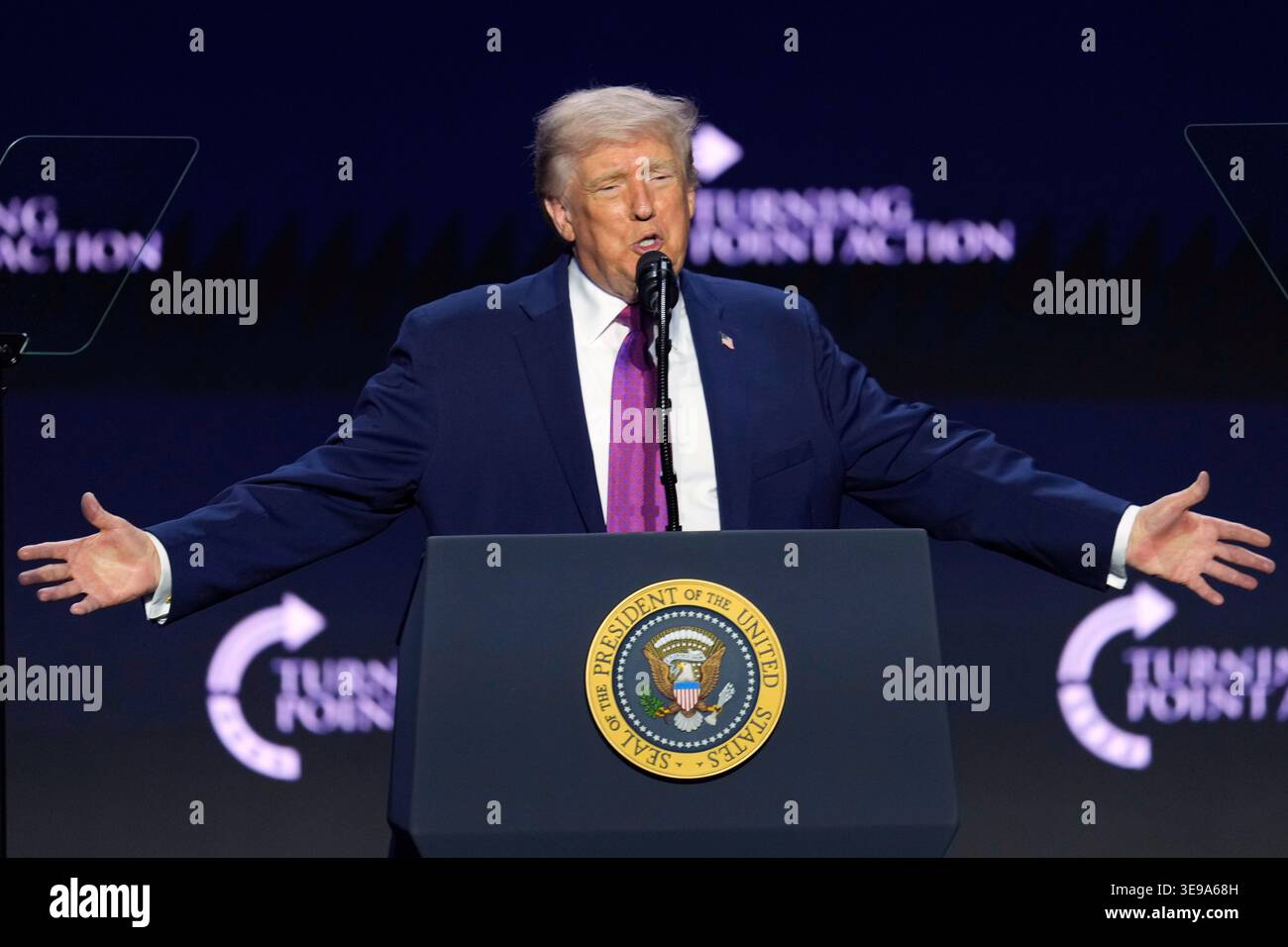 President Donald Trump speaks at a Turning Point USA event at Dream ...