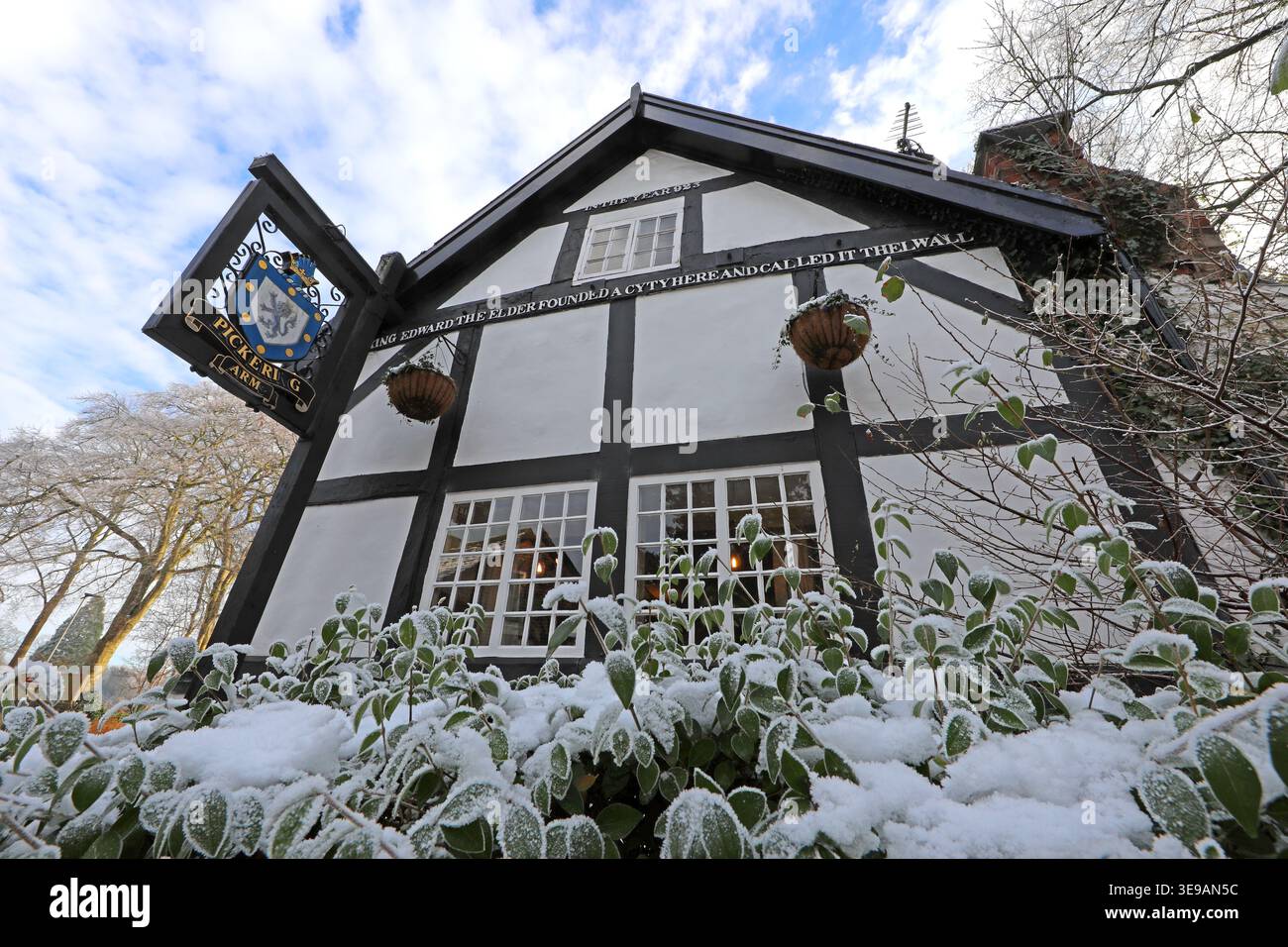 Pickering Arms snow, England, UK. Stock Photo