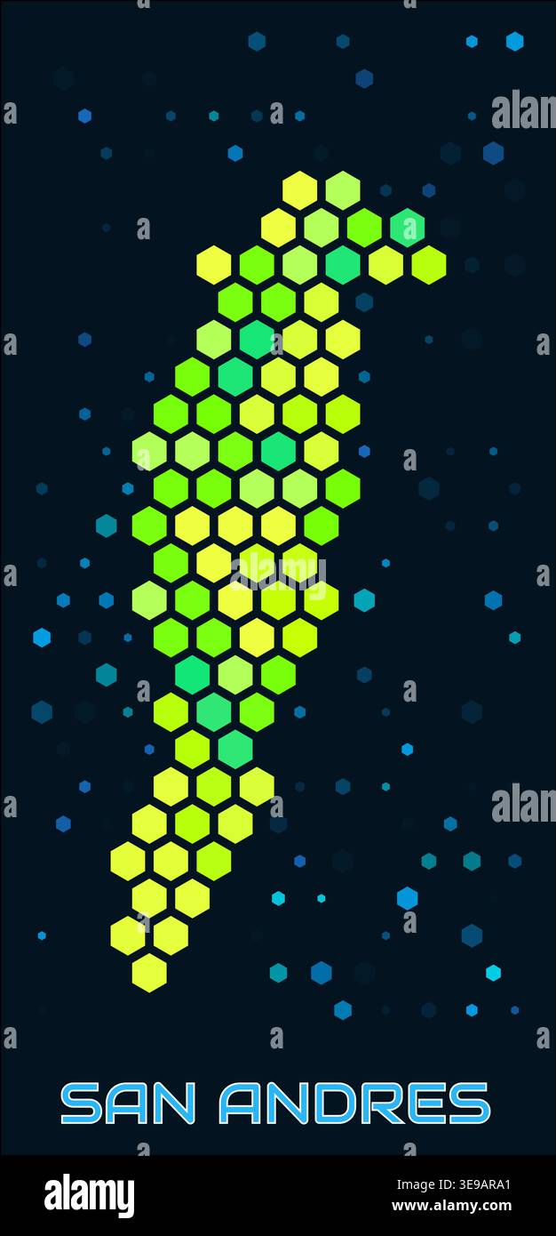 San Andres hexagon dots map. Colombia. Digital style shape of the ...