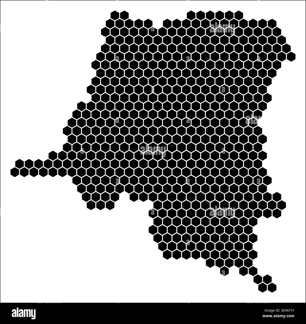 Democratic Republic of the Congo simple black and white hexagon map ...