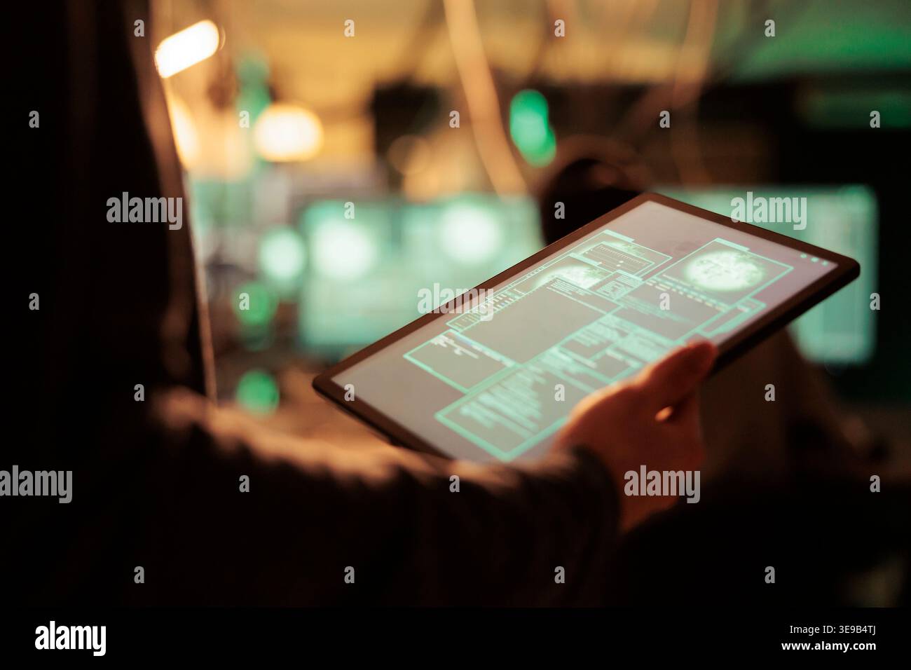 Access granted message on digital tablet screen, successful password cracking, database hacking. Cyberattack, internet thieves stealing electronic information, using malicious software Stock Photo