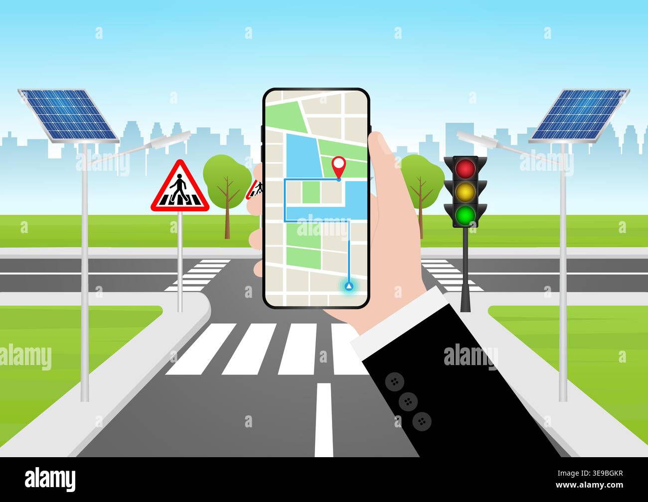Hand Holding Smartphone with Map Navigation Application. Map GPS ...