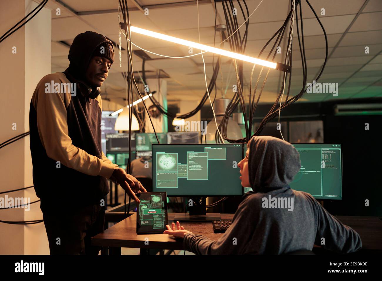 Unsuccessful database password cracking, computer system access denied. Cyberattack, hackers failed server hacking, internet criminals using malicious software, stealing data Stock Photo