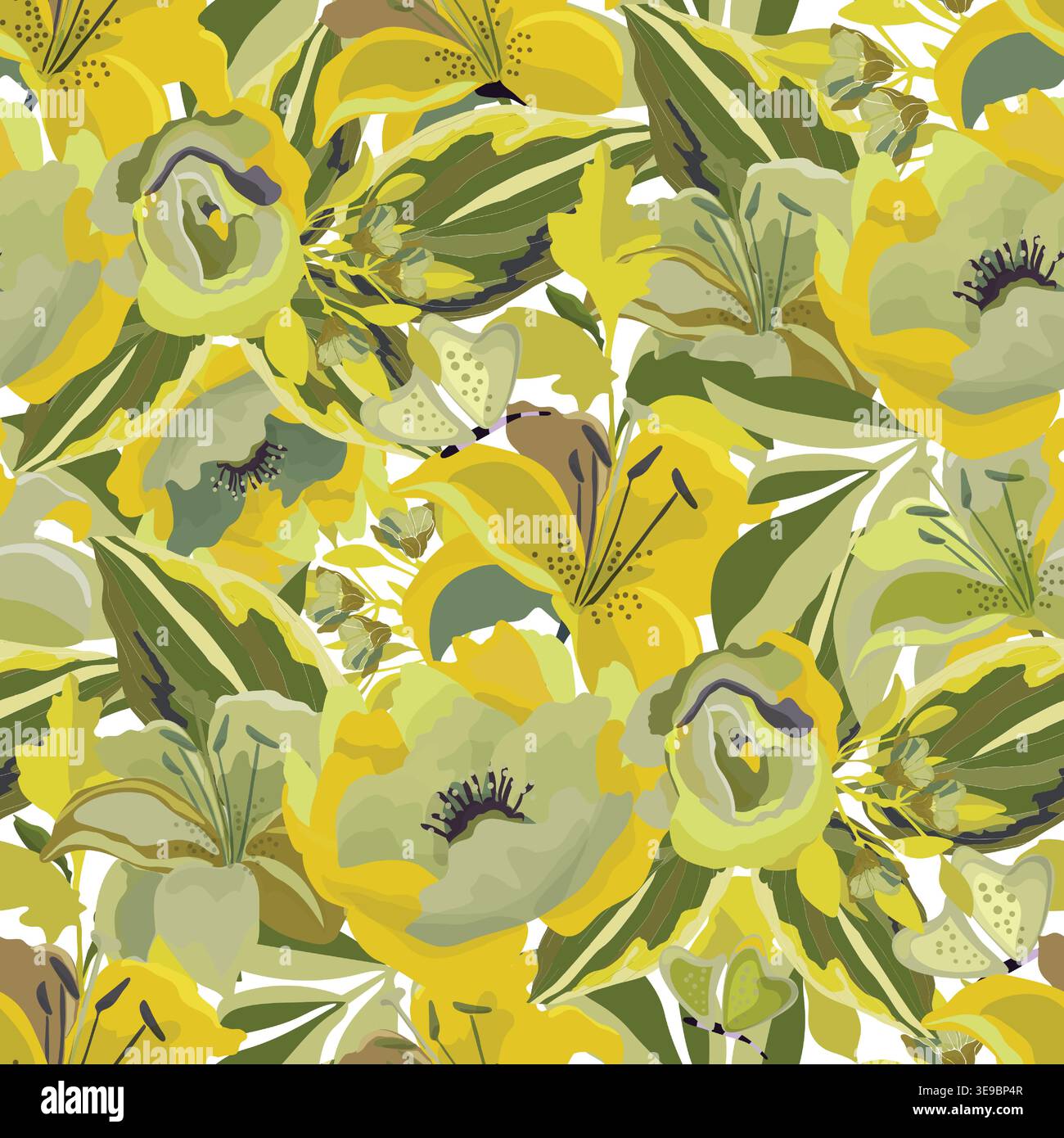Vector floral seamless pattern. Yellow flowers Stock Vector