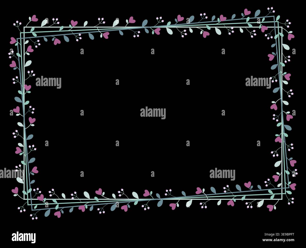 Lovely Green Rectangular Borders Frame Or Wreath With Leaves And Love ...