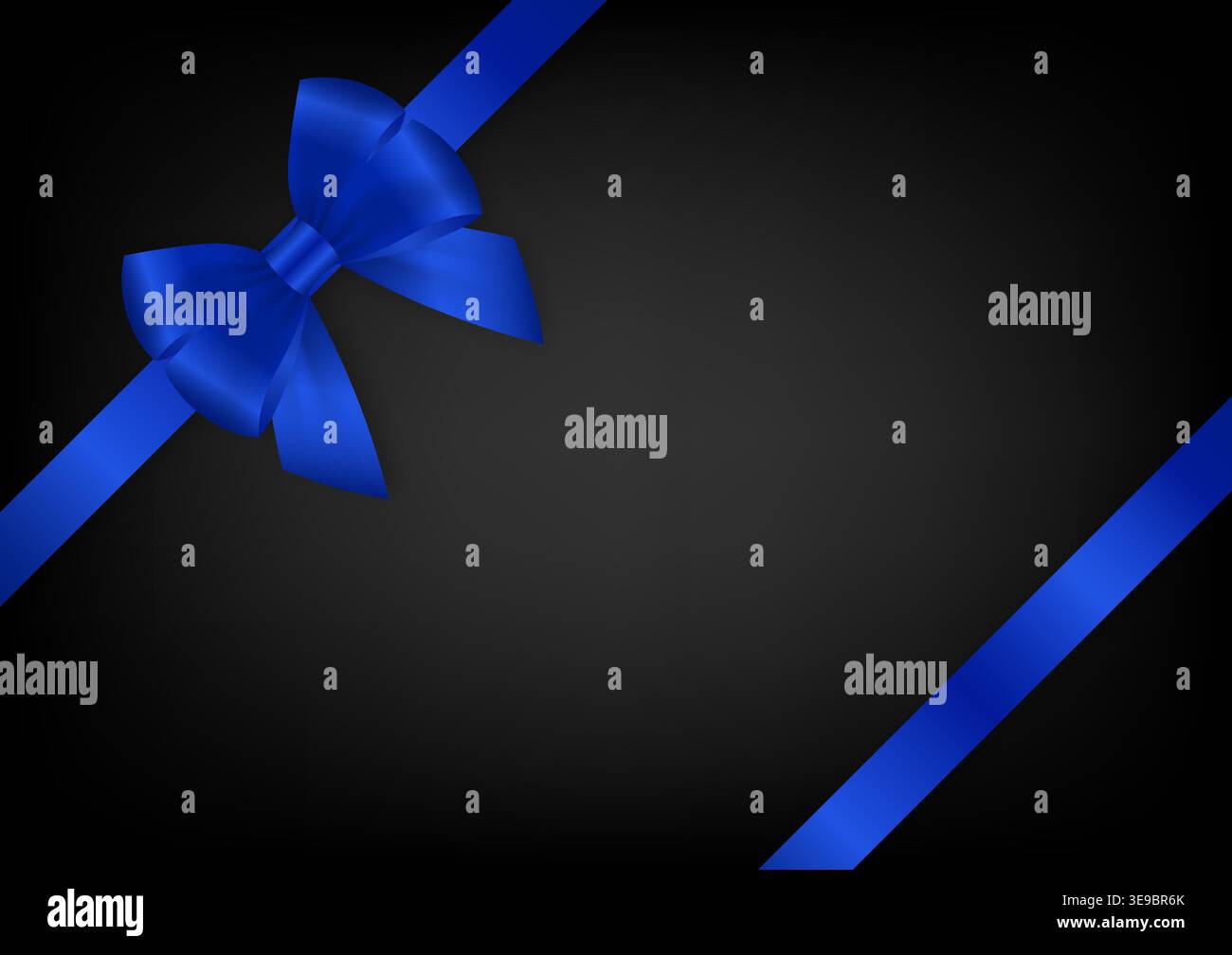 Blue Ribbon Bow on Black Background. Vector Illustration. Stock Vector