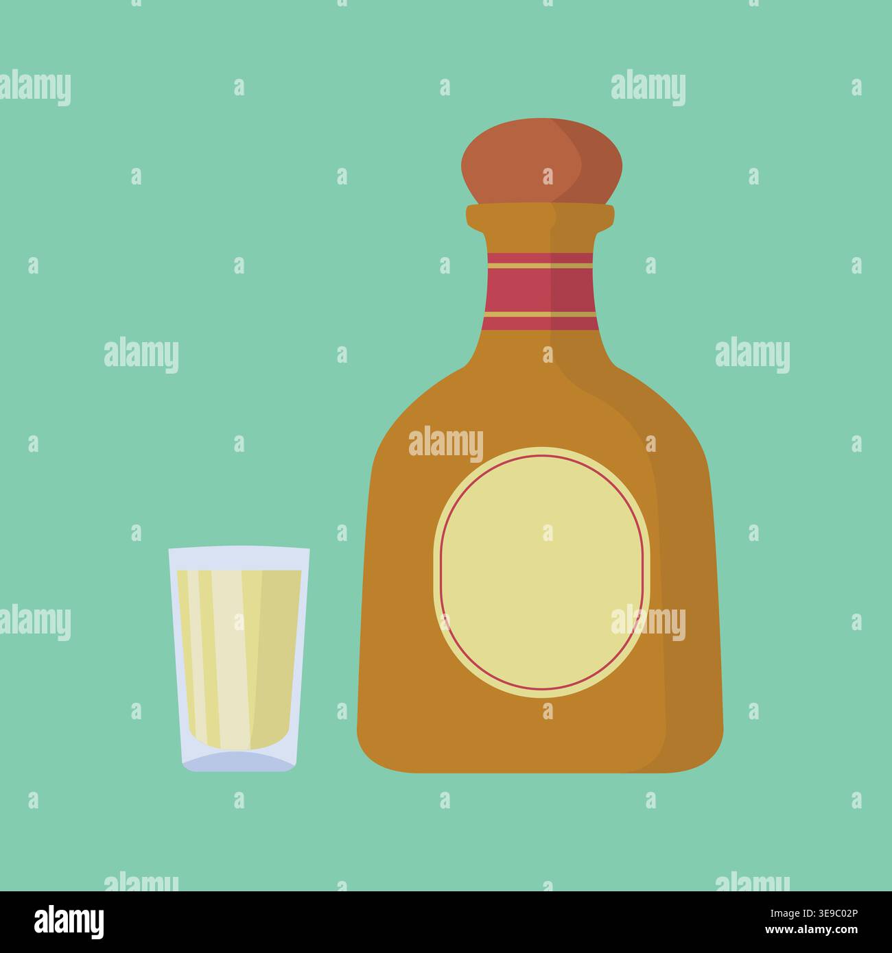Tequila liquor bottle and glass Stock Vector