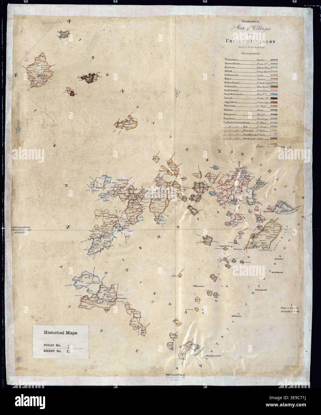 Geographical map of villages in Ambala Division, by William Brown ...