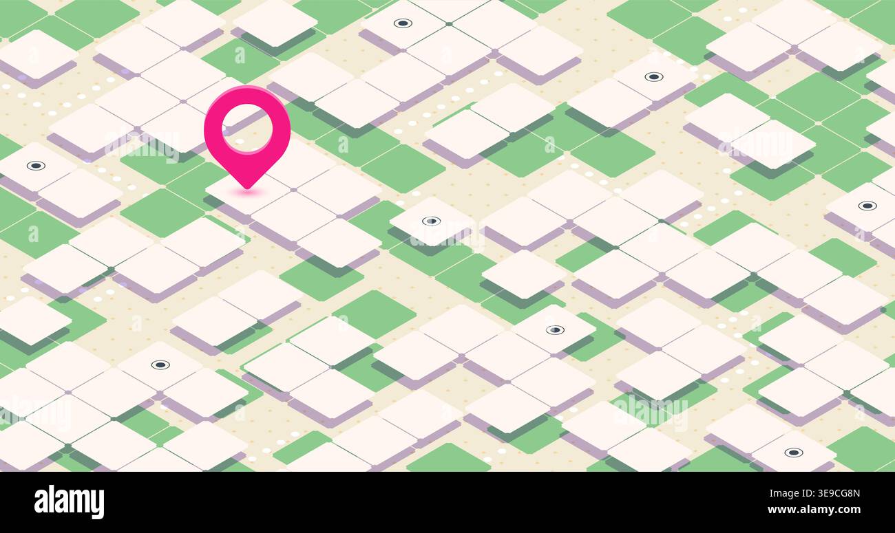 Abstract navigation plan with POI on squares background. Isometric Gps navigation with multiple markers.. Pins on Squares. Vector illustration Stock Vector