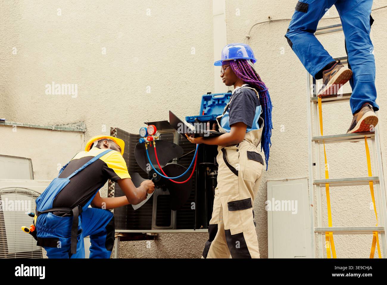 Part Level Check Seasoned mechanic cleaning and lubricating hvac system internal parts ...