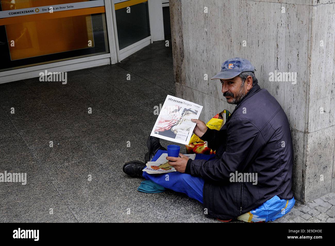 Berlin - Germany 12 August 2016- Might be homeless male he holding a ...