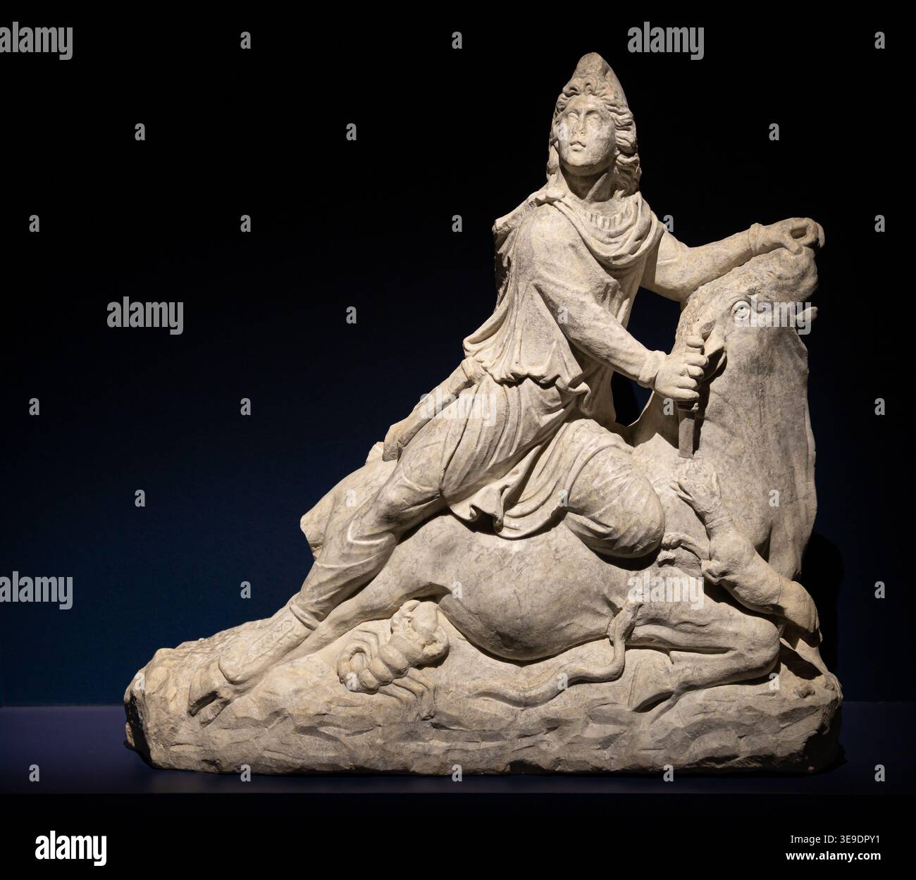 The sculpture 'Mithra tuant le taureau' is an archaeological artefact ...