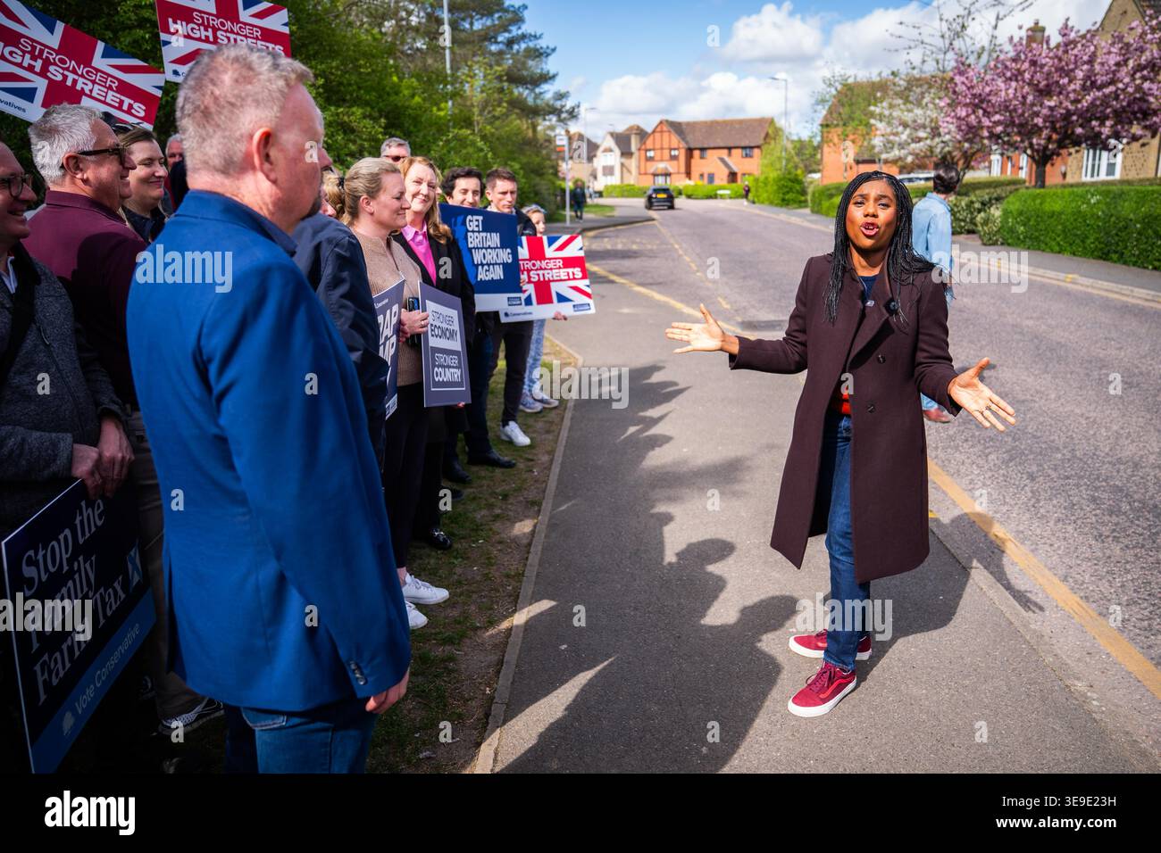 Conservative Party leader Kemi Badenoch speaks to supporters during a ...