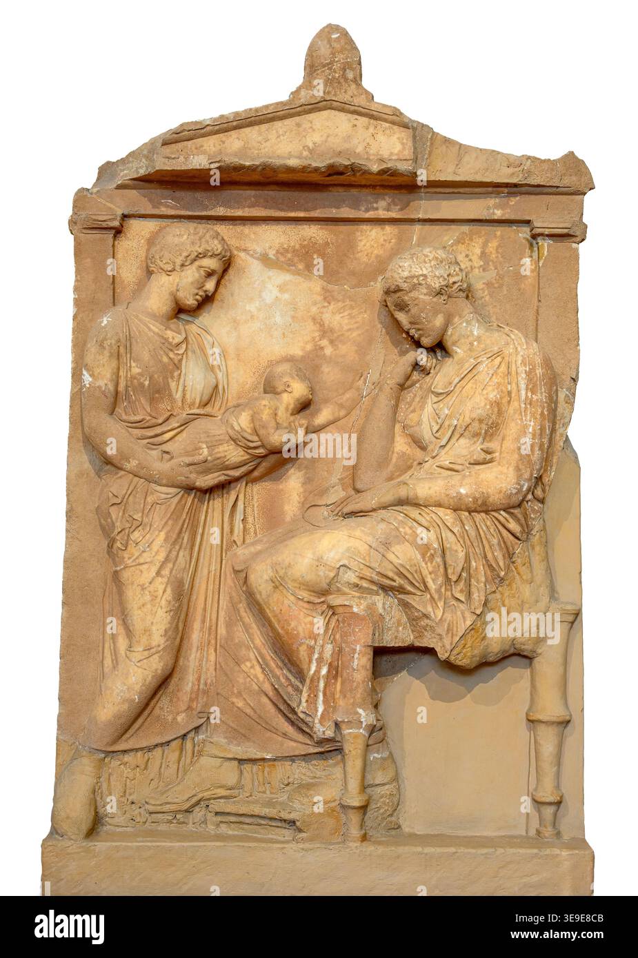 Marble grave stele,  early 4th century BC.  The name of the dead woman, Phylonoe, is recorded on the epistyle.  found in Psychiko, north east of Athen Stock Photo