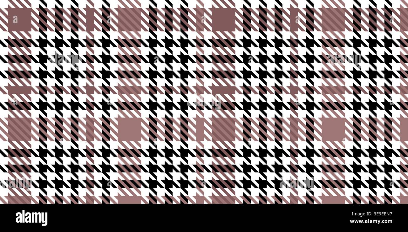 Geometric houndstooth textile design featuring black white checks and brown accent elements Stock Vector