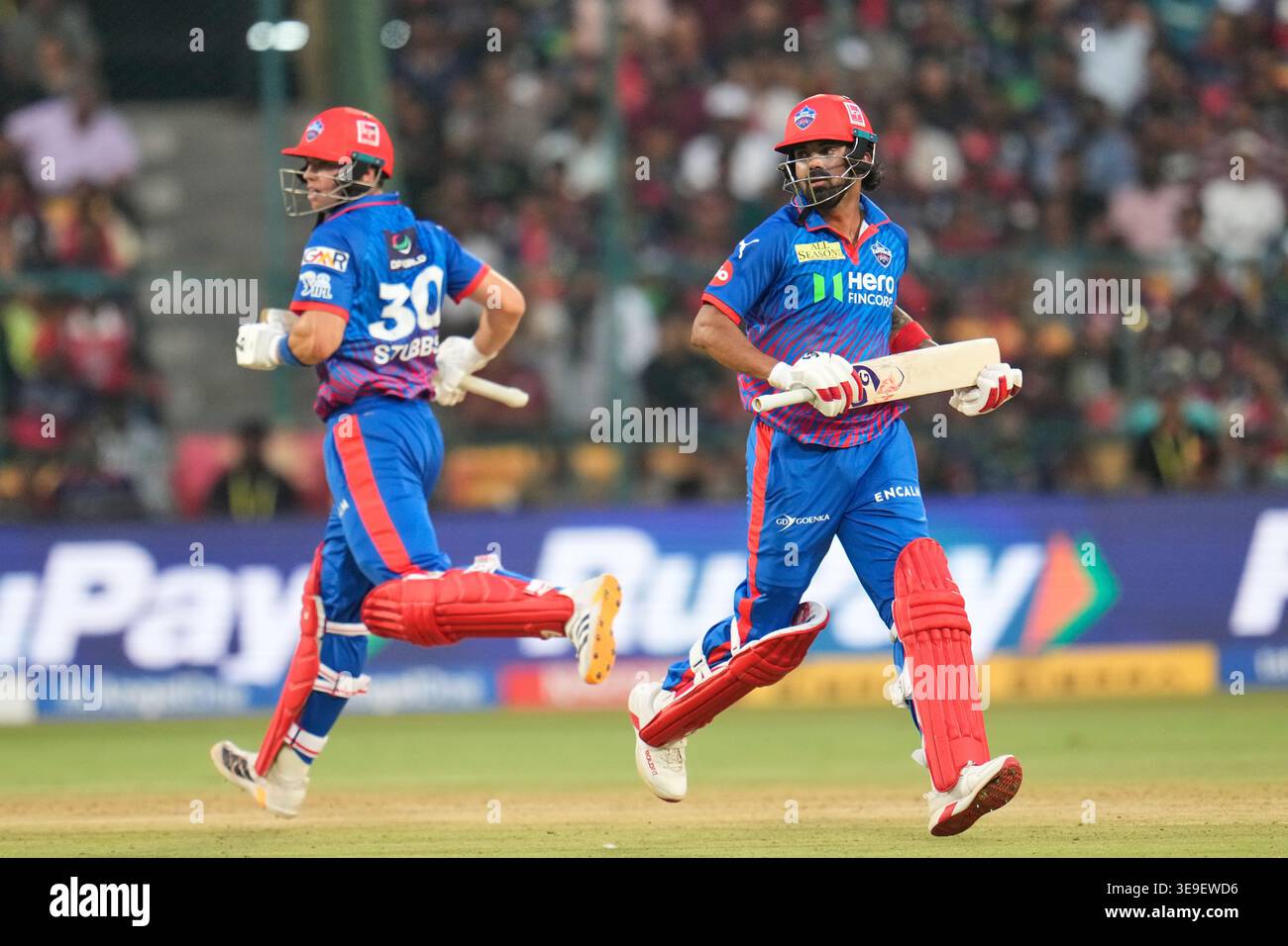 Delhi Capitals' Tristan Stubbs and KL Rahul run between the wickets ...