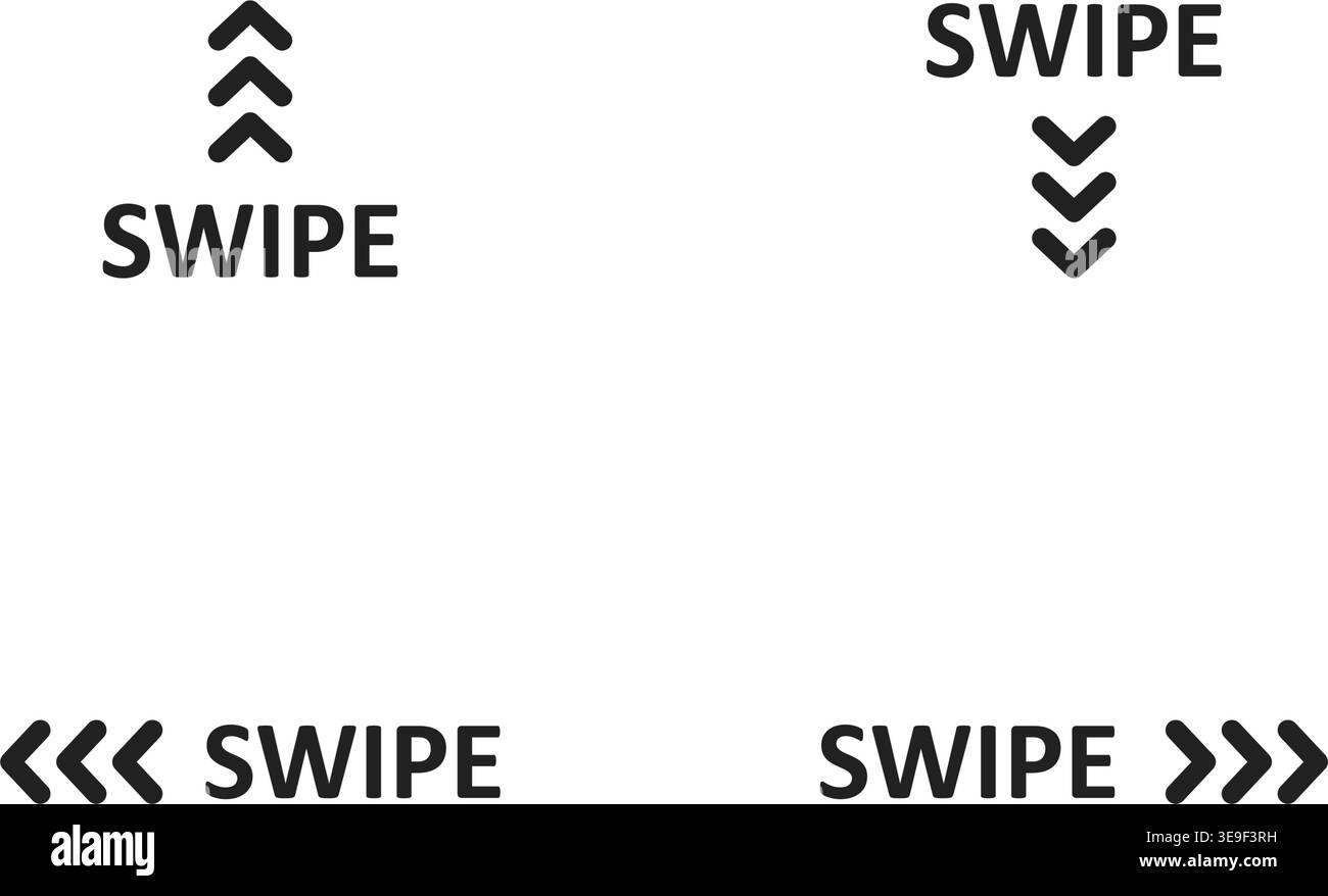 Swipe icon vector illustration. Arrow swipe up, down, left, right icon. Finger scroll interface. Concept move on the story. Social media. Vector illus Stock Vector