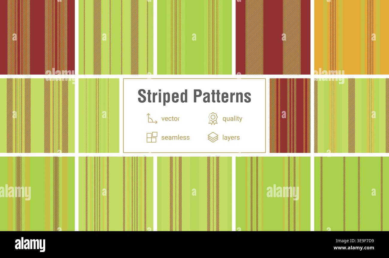 Striped collection created for desktop and mobile wallpapers. Seamless vector patterns provide stylish, continuous backgrounds. Stock Vector