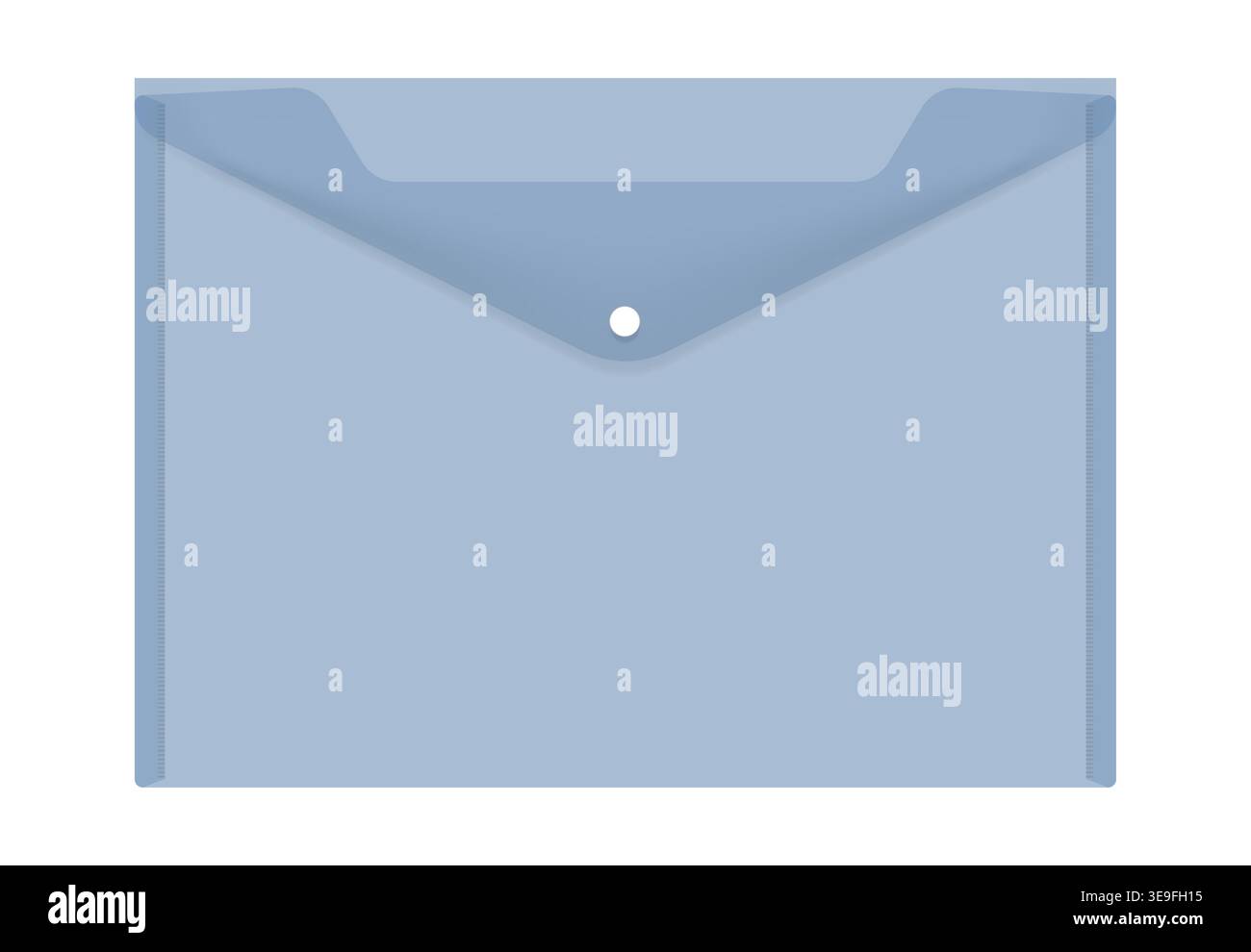 Clear plastic envelope folder with snap button isolated on white background, vector illustration. Transparent file holder, realistic mockup Stock Vector