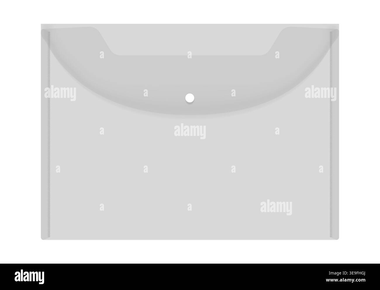 Transparent empty plastic envelope folder with snap button closure, realistic vector mockup. Clear file case, template Stock Vector