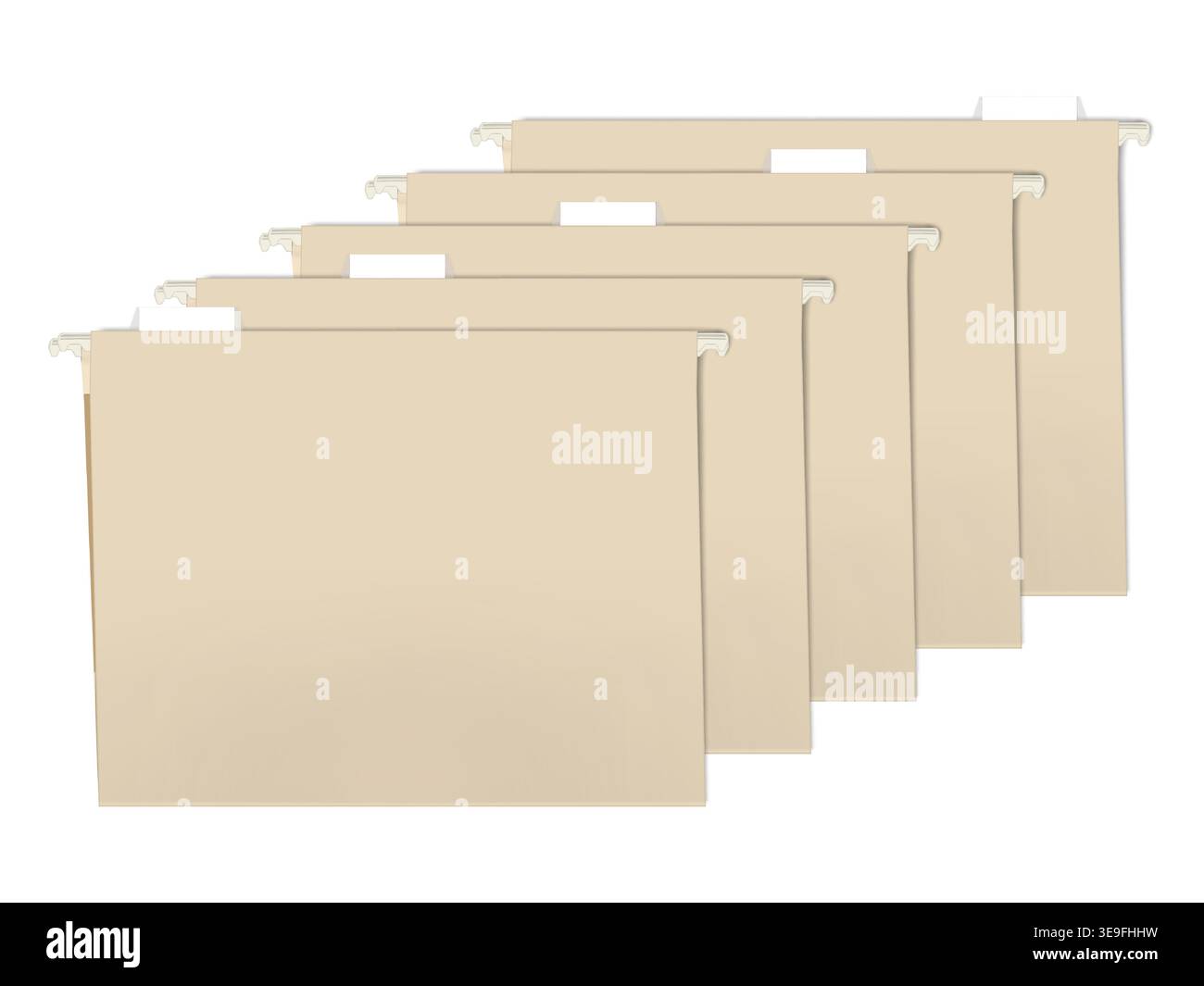 Hanging folders with plastic tab dividers and index label inserts for document organizing, vector illustration. Card index catalog Stock Vector