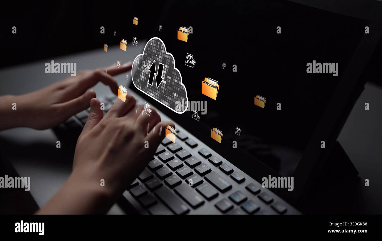 Cloud computing, cloud strategy, and cloud technology transforming digital infrastructure with scalable services, secure data storage, and cloud-based Stock Photo