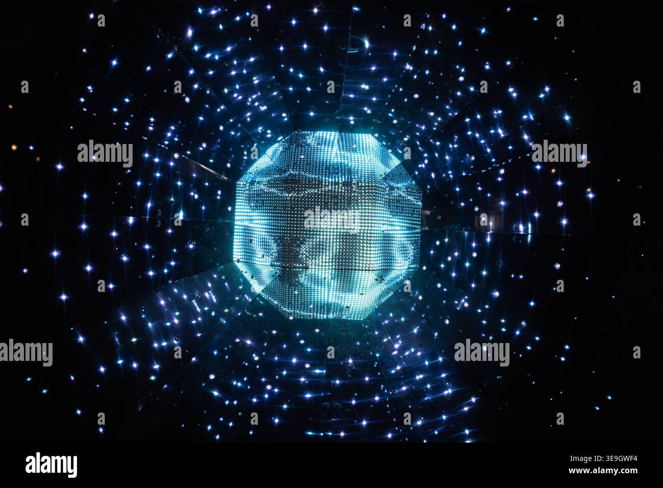 Artificial intelligence node surrounded by glowing network data Stock Photo