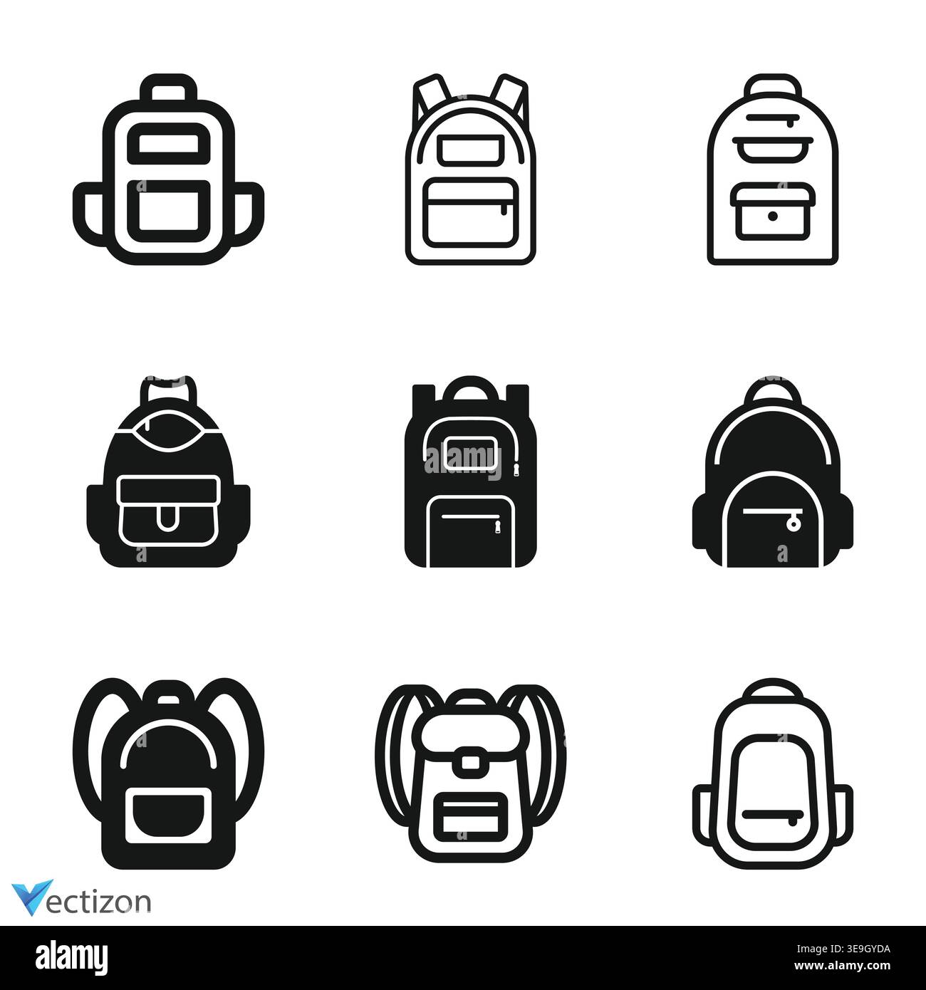 Backpack icons set. Vector illustration isolated. Stock Vector