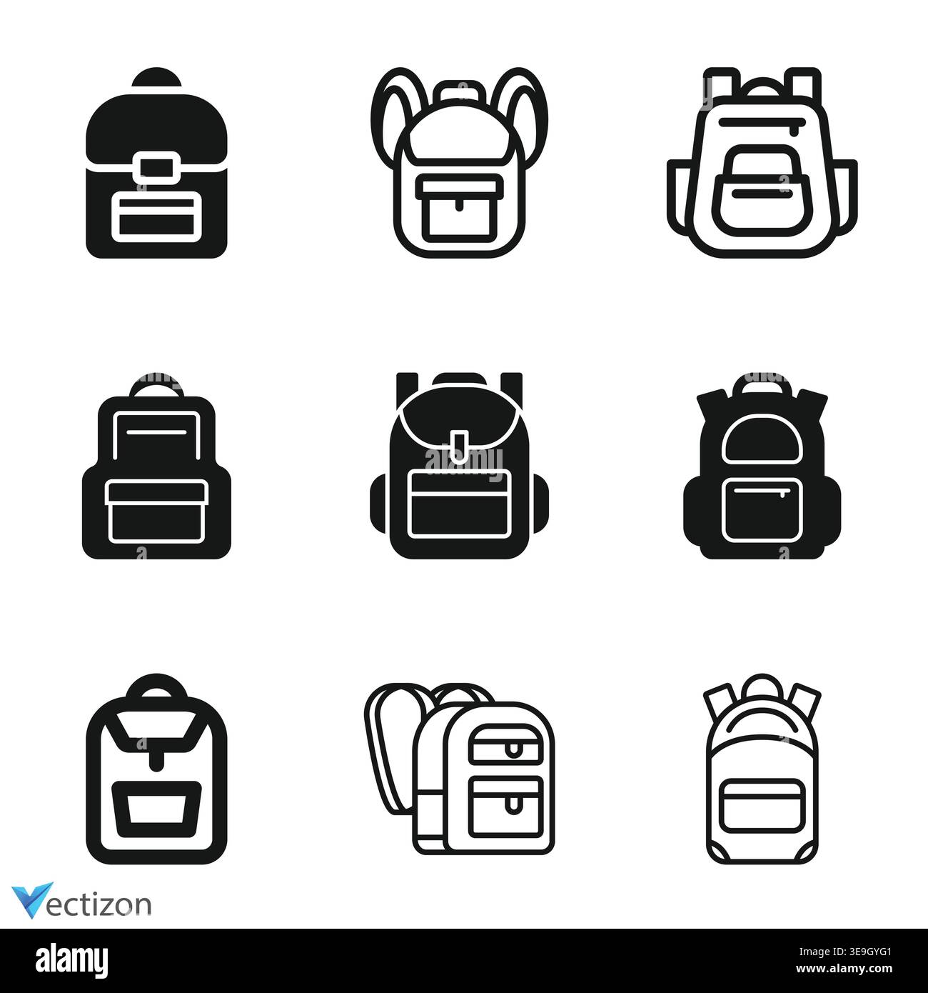 Backpack icons set. Vector illustration isolated. Stock Vector