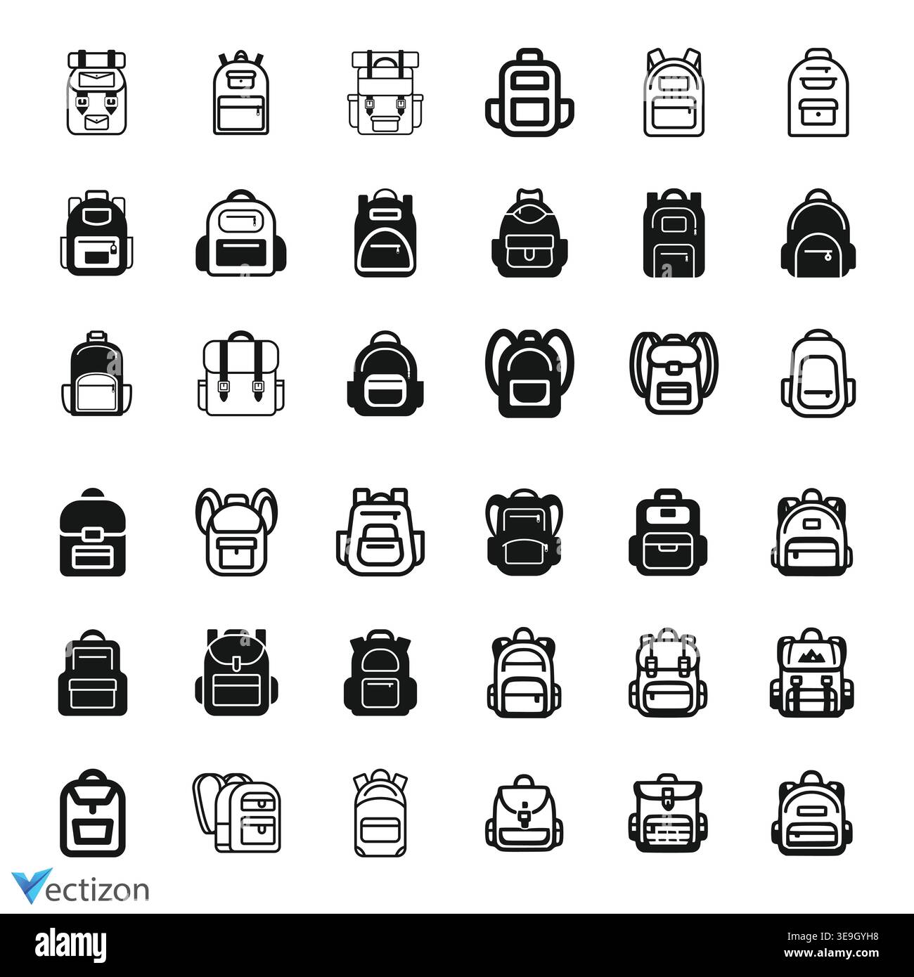 Backpack icons set. Vector illustration isolated. Stock Vector