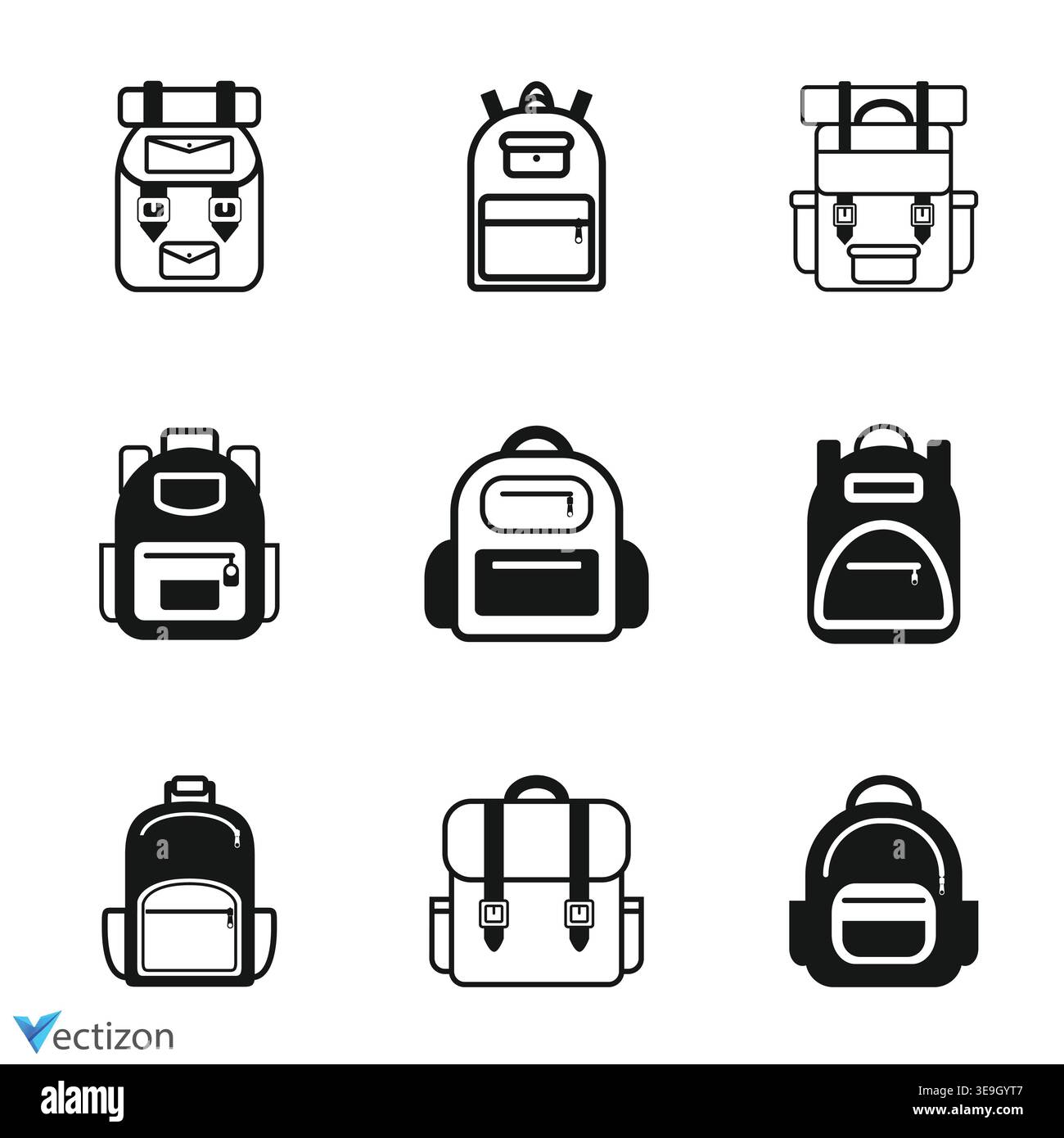 Backpack icons set. Vector illustration isolated. Stock Vector