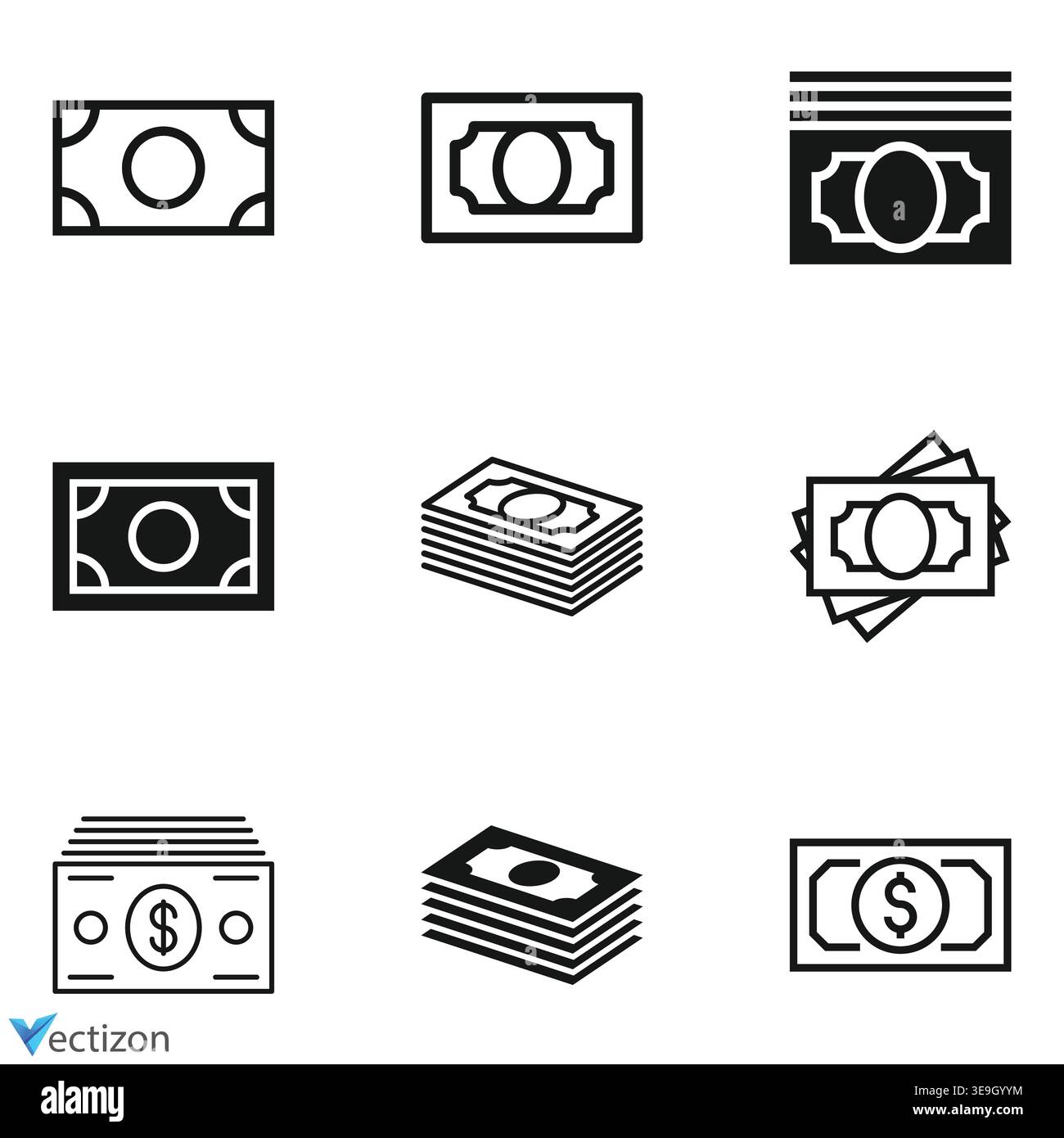 banknote money icon set, vector illustration. Stock Vector