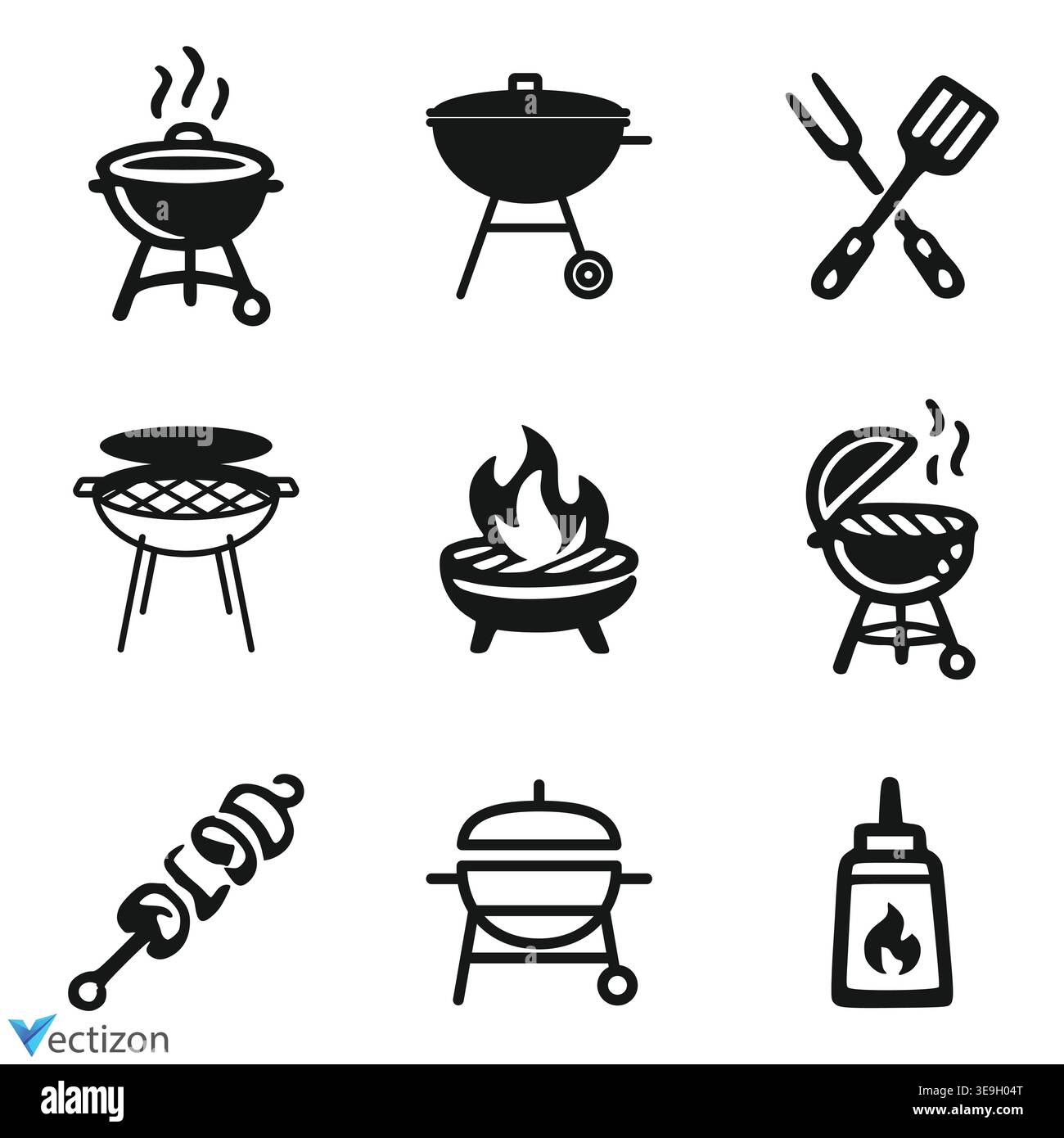 BBQ icon. Barbecue icon set Stock Vector