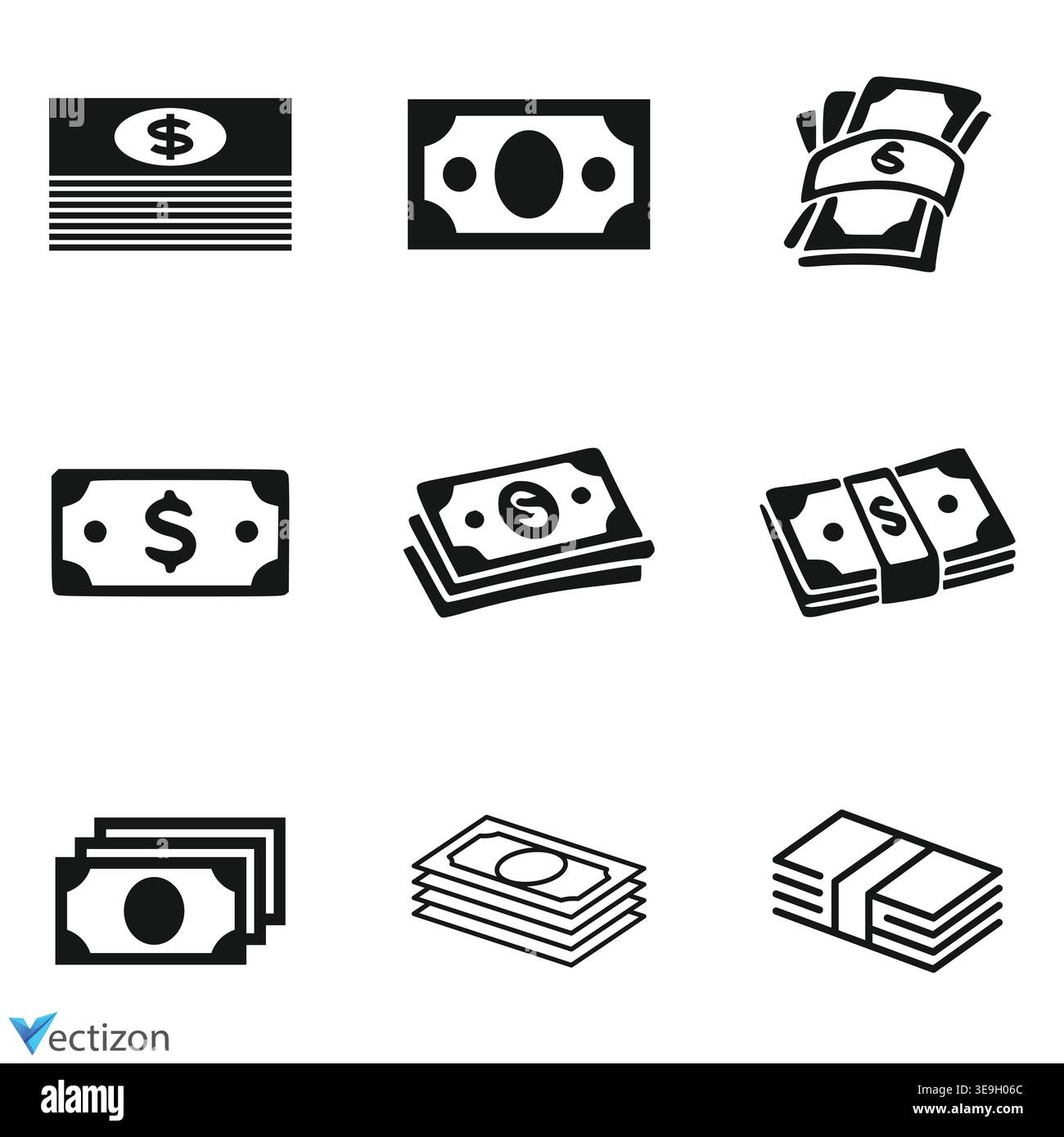 banknote money icon set, vector illustration. Stock Vector