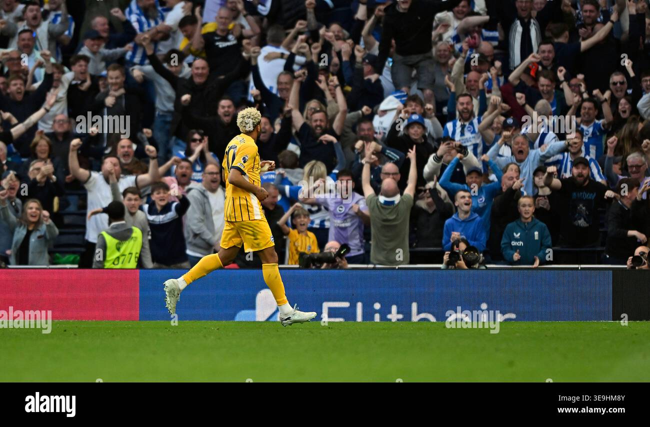 Sam Rutter Brighton London, UK. 18th Apr, 2026. Georginio Rutter (Brighton) celebrates the ...