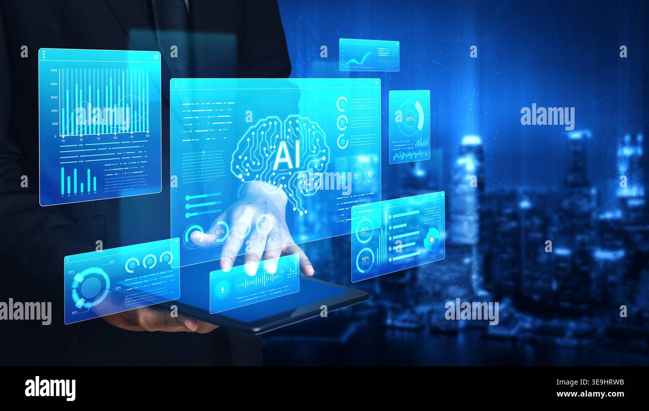 Comprehensive AI monitoring dashboard featuring neural network brain AI ...