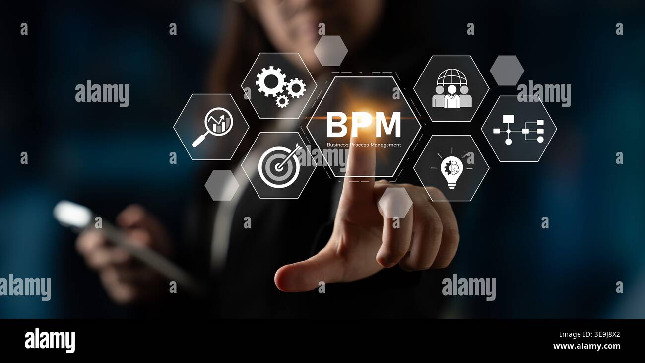 Business Process Management concept showing workflow analysis, process optimization, team collaboration, automation, and performance improvement Latch Stock Photo