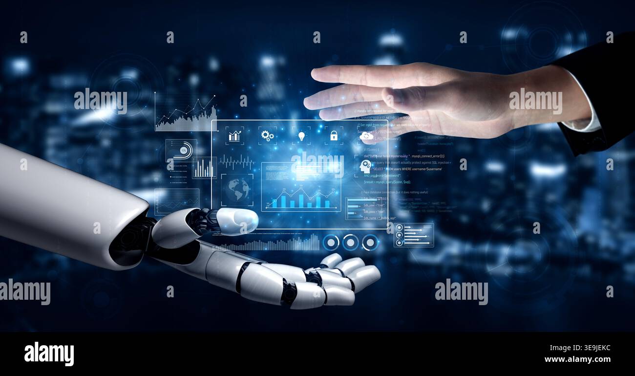 AI improves data dashboard and analytics system by optimizing data, analytics, and business intelligence for accurate real-time performance insight Stock Photo