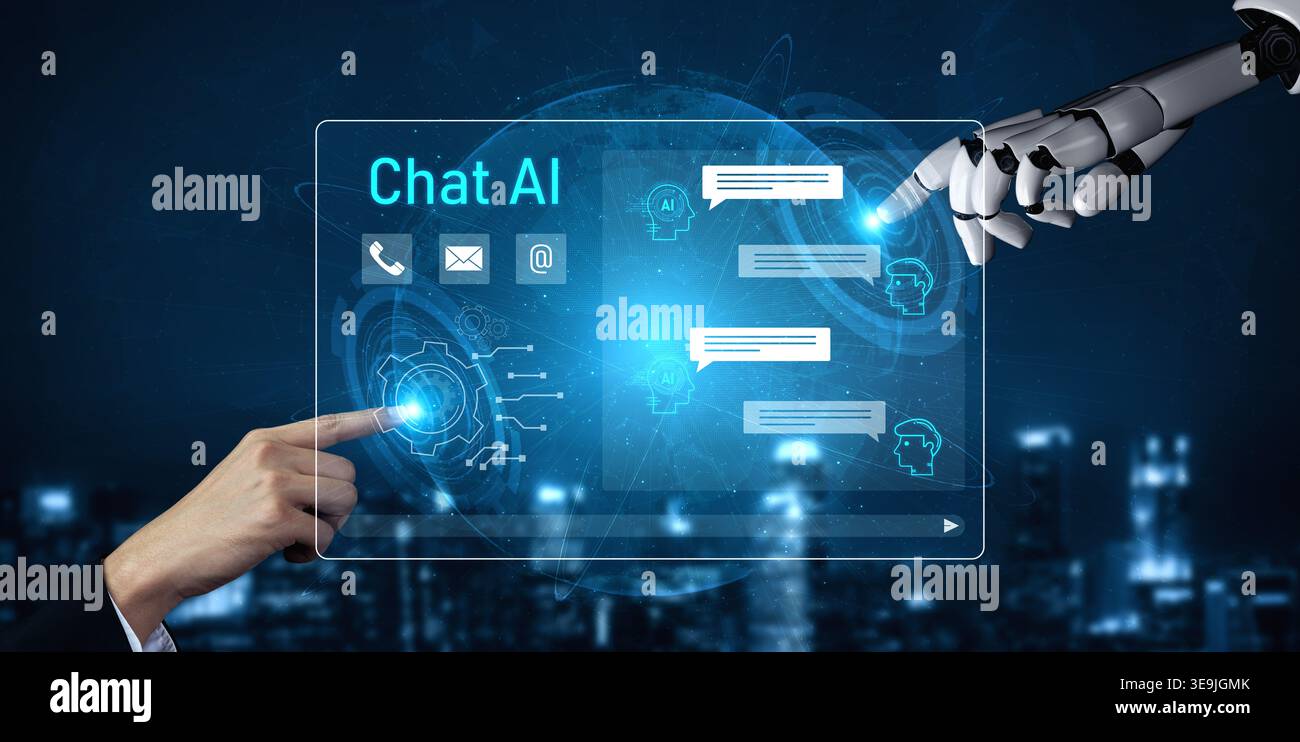 AI enhances chatbot interface by streamlining chatbot, communication, and AI support into one intelligent conversational platform Vouch Stock Photo