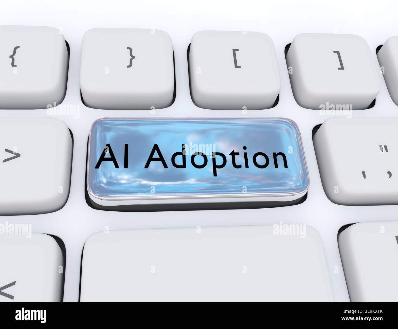 3D illustration of computer keyboard with the script AI Adoption Stock Photo