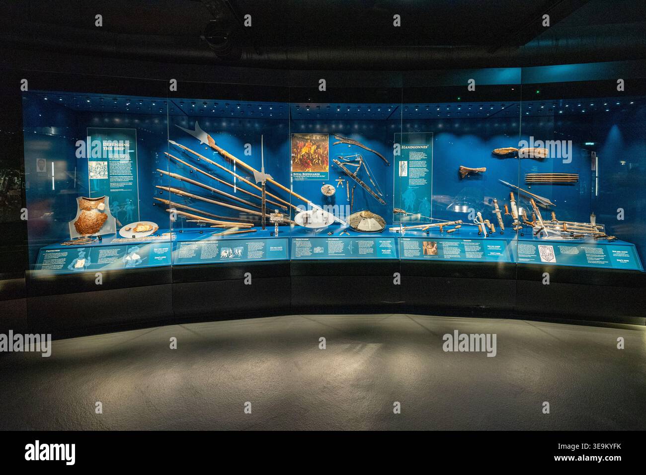 Preserved historical display objects in a cabinet inside the Mary Rose ...