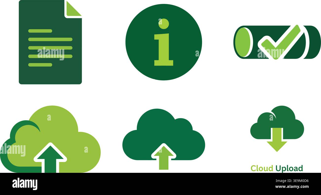Cloud Computing and Information Technology Icon Set with Cloud Upload Download and Document Files Stock Vector
