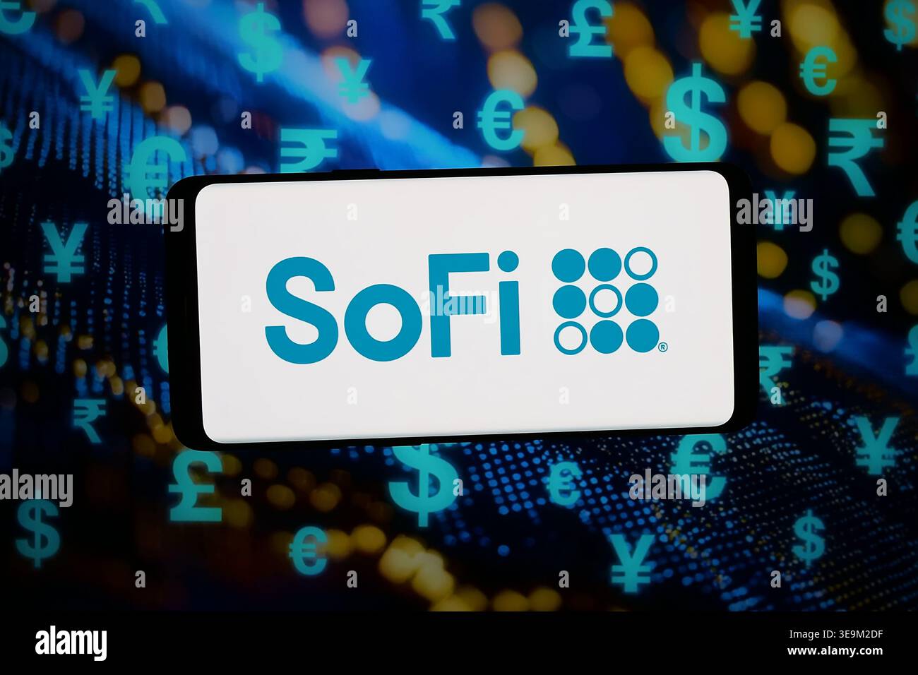 In this photo illustration, the logo of US fintech company SoFi ...