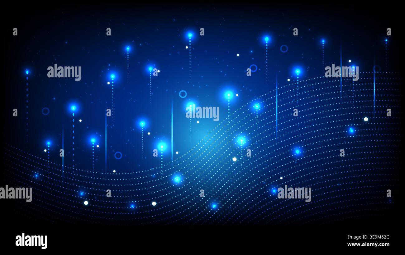 Futuristic technology background featuring glowing particles, light streaks and digital data wave patterns Stock Vector