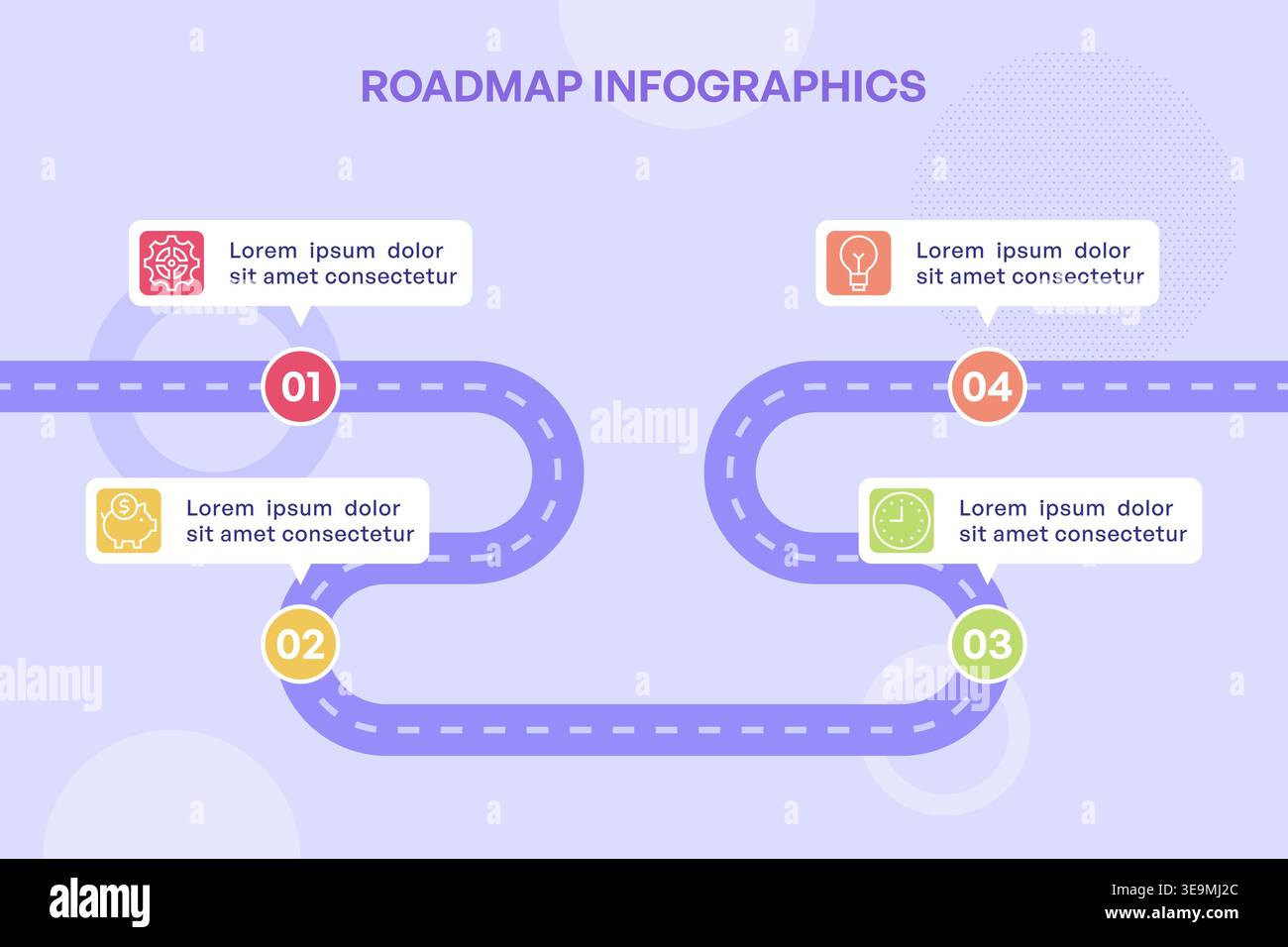 Wavy Horizontal Roadmap Infographic with Color-Coded Steps Vector Illustration Stock Vector