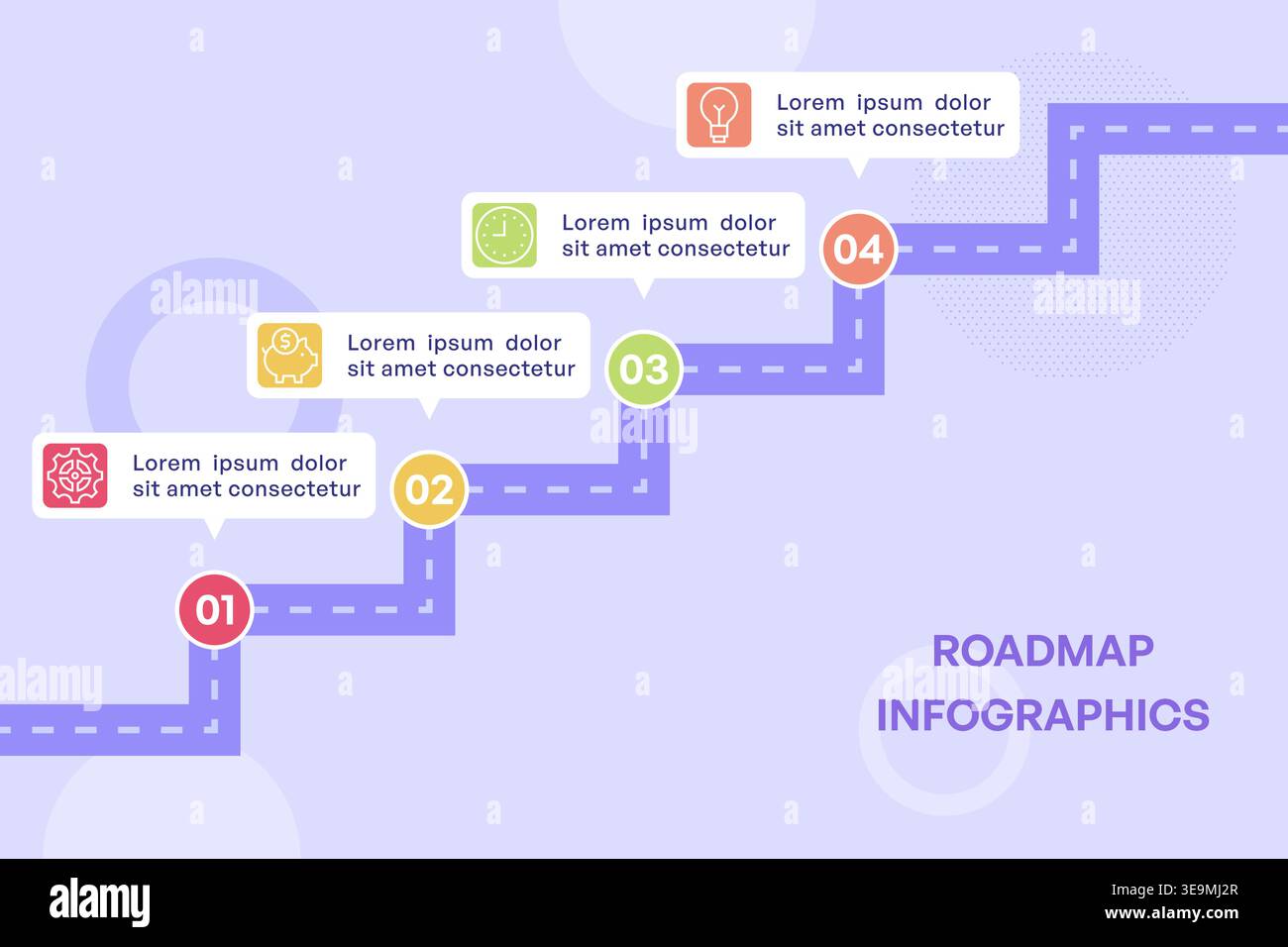 Stair Step Infographic Roadmap with Four Stage Points and Soft Background Stock Vector